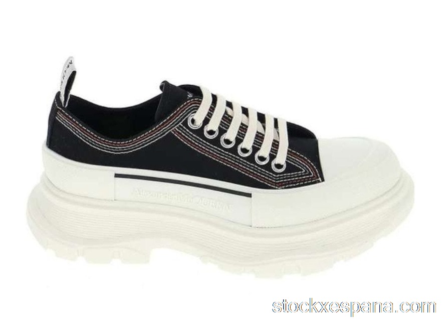 Outlet Alexander McQueen Tread Slick Low Lace Up Denim Black 657579W4L3M1355