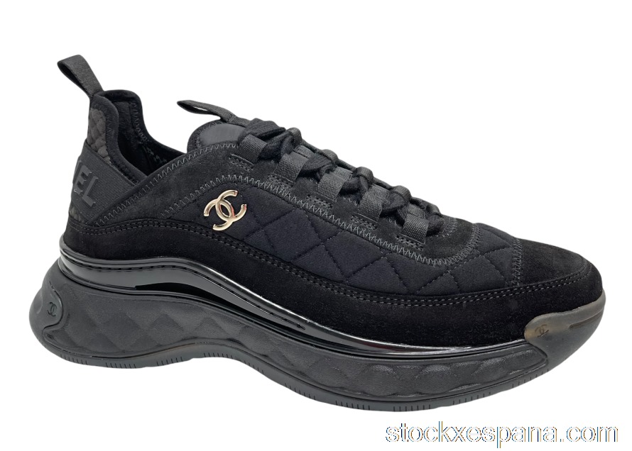 Outlet Chanel Low Top Trainer Black SueOutlet G38501 Y55619 K3542